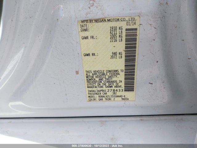 2014 NISSAN ALTIMA 2.5 SL VIN: 1N4AL3AP9EC278433