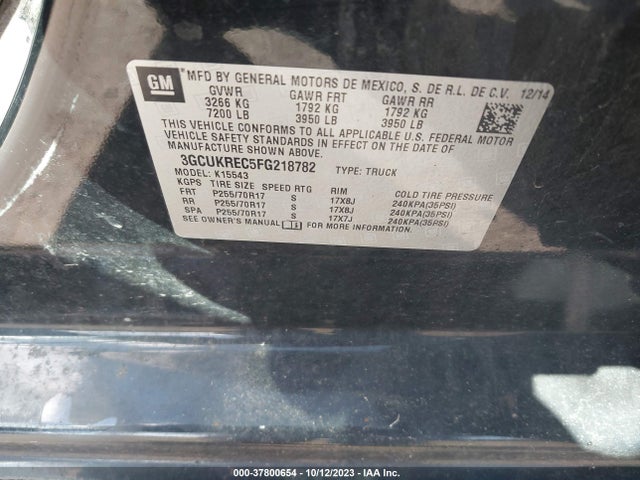 Chevrolet Silverado 1500 Lt 2015 3GCUKREC5FG218782 Image 9