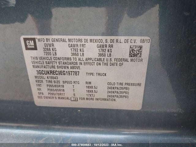 2014 CHEVROLET SILVERADO 1500 1LT VIN: 3GCUKREC9EG197787