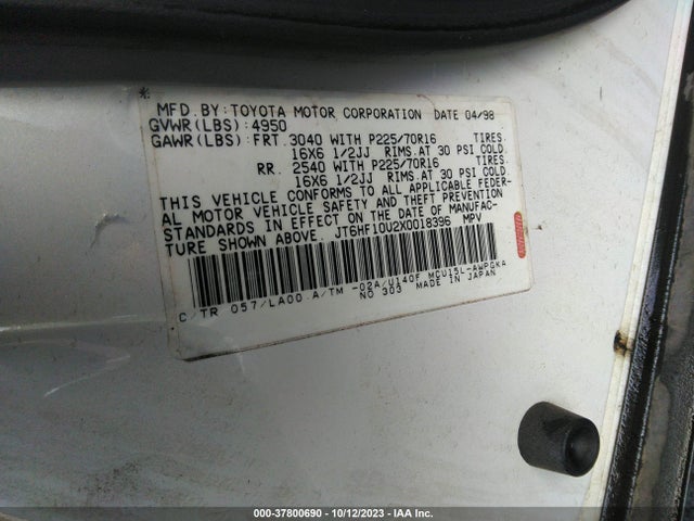 1999 LEXUS RX 300 LUXURY SUV JT6HF10U2X0018396 Photo 8