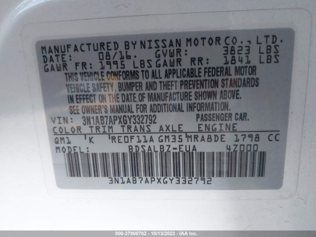 Nissan SENTRA S 2016 3N1AB7APXGY332792 Image 9