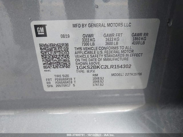 GMC Yukon 4wd Slt 2020 1GKS2BKC2LR154302 Image 9