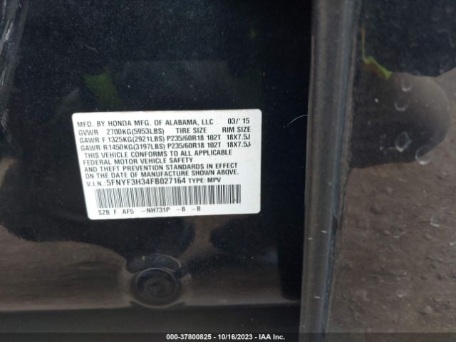5FNYF3H34FB027164 Honda PILOT SE