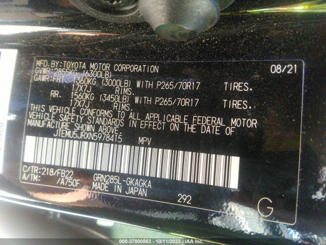 Toyota 4RUNNER SR5 2022 JTEMU5JRXN5978415 Image 9