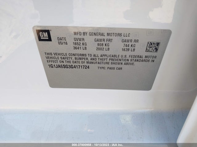 Chevrolet SONIC LS 2016 1G1JA6SG3G4171724 Image 9