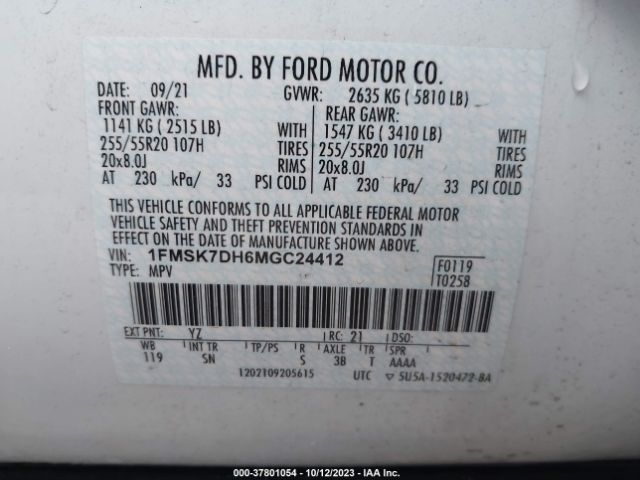 1FMSK7DH6MGC24412 Ford EXPLORER XLT