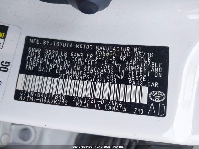 Toyota Corolla L/le/s/s Plus/le Plus 2016 2T1BURHE2GC674331 Image 9