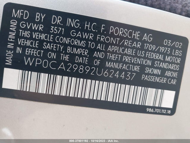 2002 PORSCHE BOXSTER WP0CA29892U624437 Photo 8