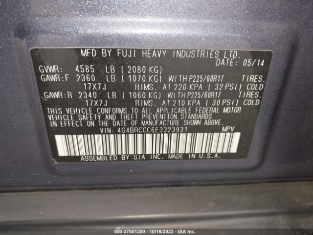 4S4BRCCC6E3323931 Subaru Outback 2.5i Premium
