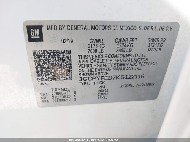 Chevrolet Silverado 1500 Lt Trail Boss 2019 3GCPYFED7KG122116 Image 9