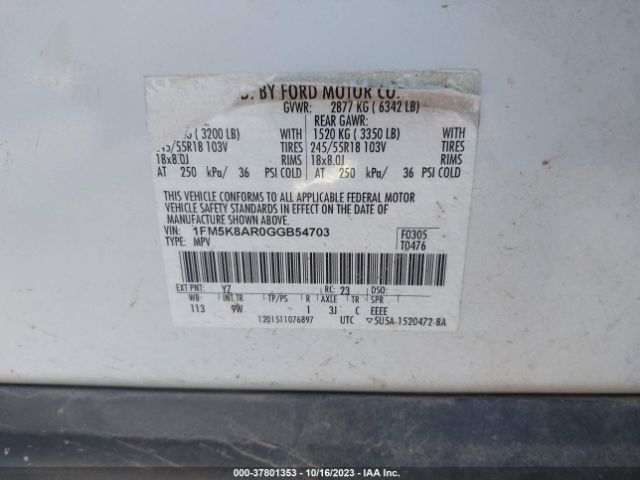1FM5K8AR0GGB54703 Ford UTILITY POLICE