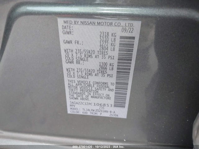 2023 NISSAN MURANO SL FWD VIN: 5N1AZ2CJ2PC106853