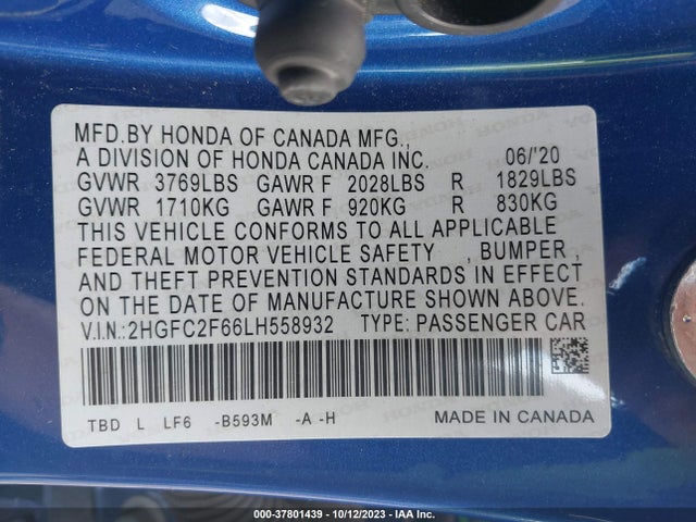 Honda Civic Sedan Lx 2020 2HGFC2F66LH558932 Image 9