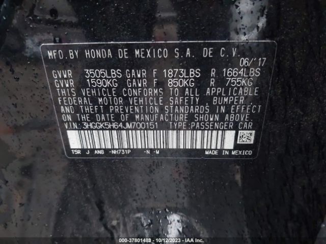 3HGGK5H64JM700151 Honda Fit Sport