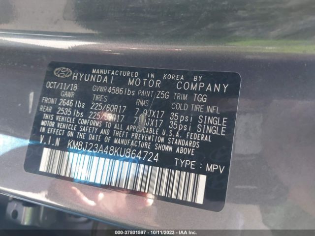 2019 HYUNDAI TUCSON KM8J23A48KU864724 Photo 8