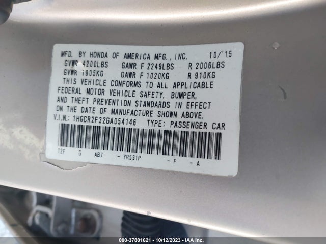 Honda ACCORD LX 2016 1HGCR2F32GA054146 Image 9