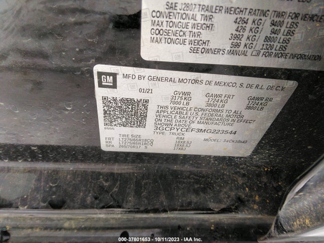 2021 CHEVROLET SILVERADO 1500 CUSTOM TRAIL BOSS VIN: 3GCPYCEF3MG223544