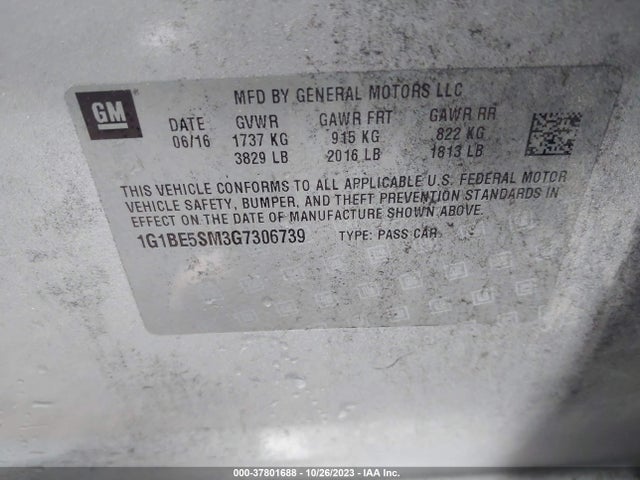 Chevrolet CRUZE LT 2016 1G1BE5SM3G7306739 Image 9