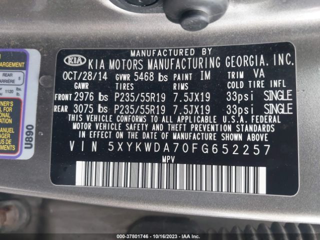 5XYKWDA70FG652257 KIA Sorento Sx Limited