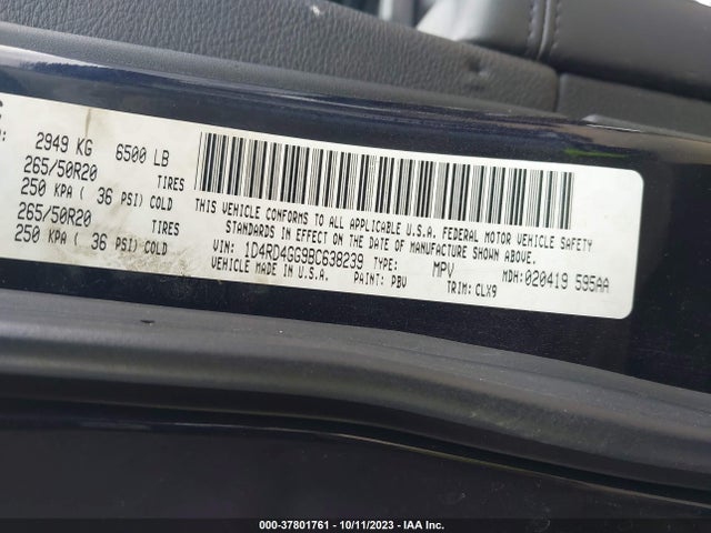 2011 DODGE DURANGO CREW VIN: 1D4RD4GG9BC638239