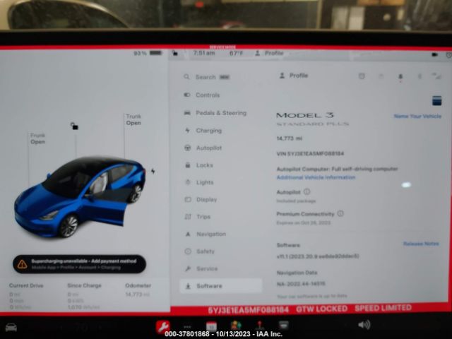 5YJ3E1EA5MF088184 Tesla Model 3 Standard Range Plus