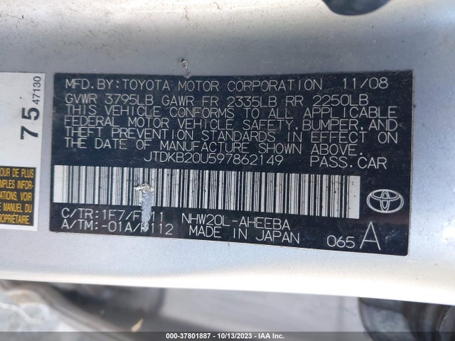 2009 TOYOTA PRIUS JTDKB20U597862149 Photo 8