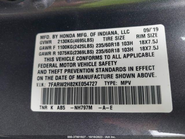 7FARW2H82KE054727 Honda Cr-v Ex-l