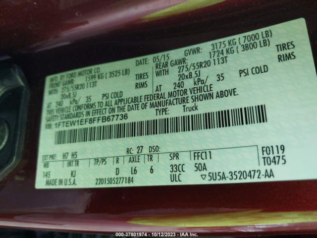 1FTEW1EF8FFB67736 Ford F-150 Xlt/xl/lariat/platinum