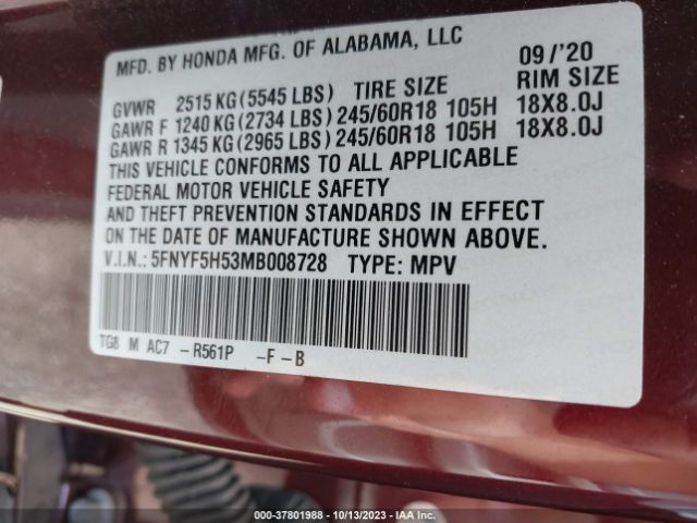 2021 HONDA PILOT 5FNYF5H53MB008728 Photo 8