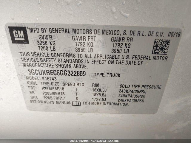 Chevrolet Silverado 1500 2lt 2016 3GCUKREC6GG322859 Image 9