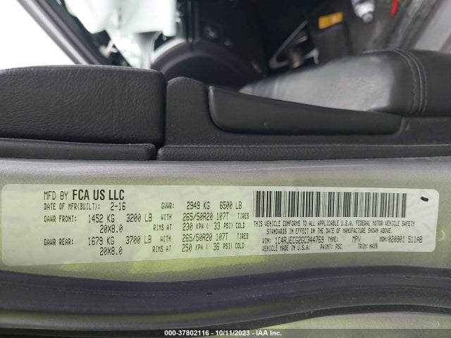 1C4RJECG2GC344769 Jeep Grand Cherokee High Altitude