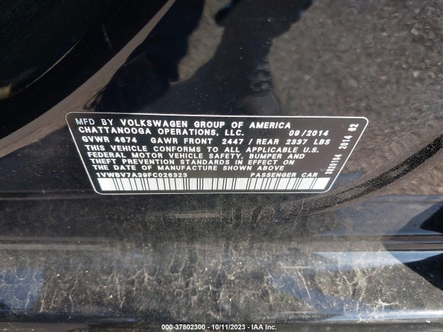 1VWBV7A39FC026323 Volkswagen Passat 2.0l Tdi Se W/sunroof