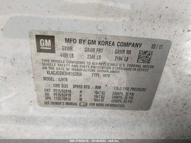 KL4CJGSM3HB162850 Buick Encore Essence