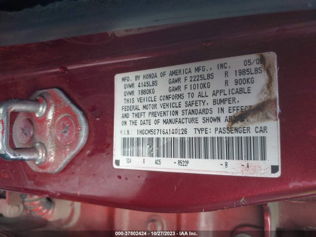 2006 HONDA ACCORD SDN EX/EX-L WITH NAVI VIN: 1HGCM56716A140226