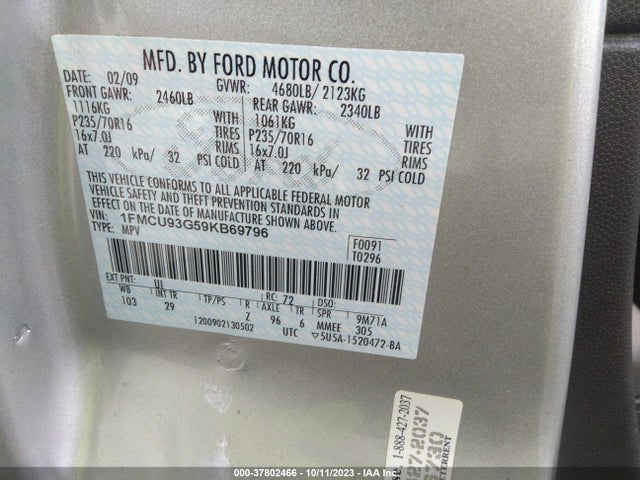 2009 FORD ESCAPE XLT VIN: 1FMCU93G59KB69796