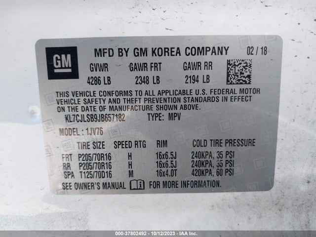 Chevrolet Trax Lt 2018 KL7CJLSB9JB657182 Image 9