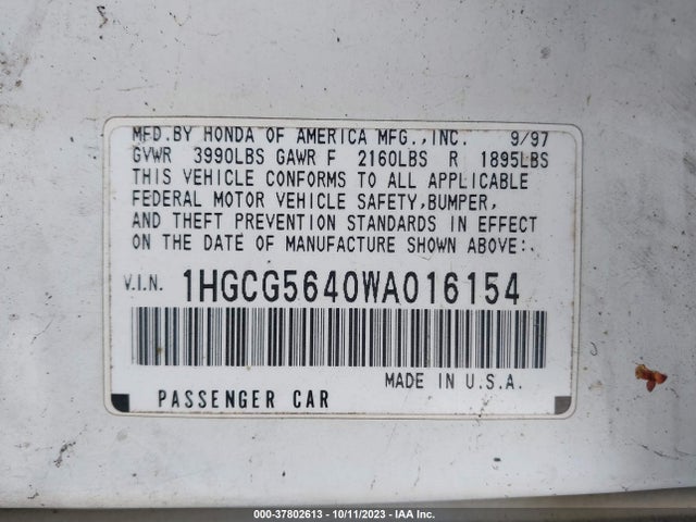 1998 HONDA ACCORD SDN LX VIN: 1HGCG5640WA016154