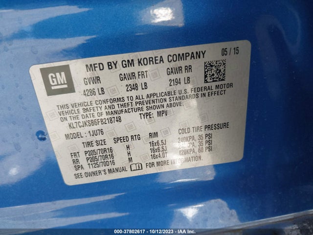 Chevrolet TRAX LS 2015 KL7CJKSB6FB218748 Image 9