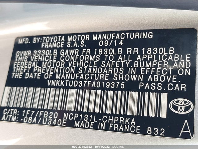 Toyota Yaris L/se/le 2015 VNKKTUD37FA019375 Image 9