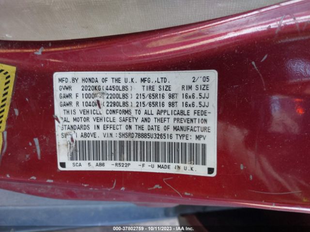 2005 HONDA CR-V SHSRD78885U326516 Photo 8