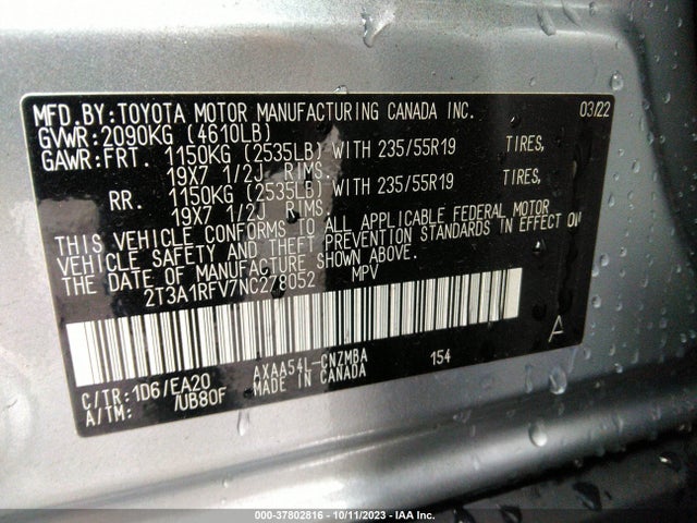 Toyota Rav4 Xle Premium 2022 2T3A1RFV7NC278052 Image 9