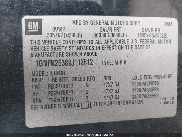 2009 CHEVROLET SUBURBAN 1GNFK26389J112612 Photo 8