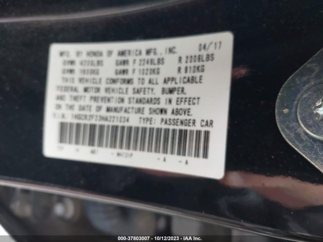 Honda ACCORD LX 2017 1HGCR2F33HA221034 Image 9
