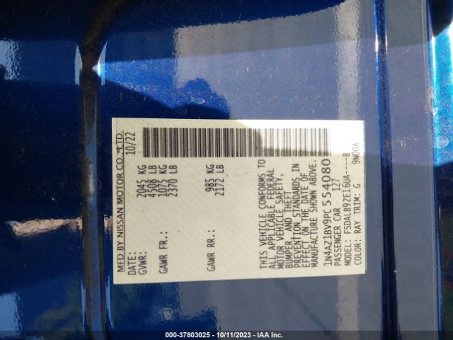 1N4AZ1BV9PC554080 Nissan Leaf S 40 Kwh