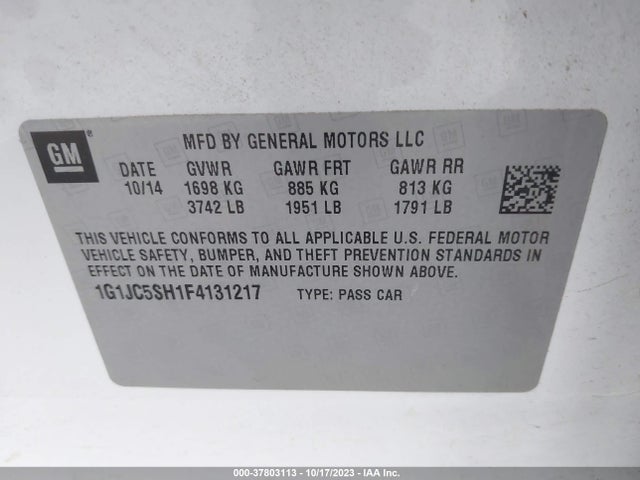 Chevrolet Sonic Lt Auto 2015 1G1JC5SH1F4131217 Image 9