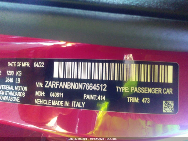 2022 Alfa Romeo Giulia, VIN: ZARFANBN0N7664512