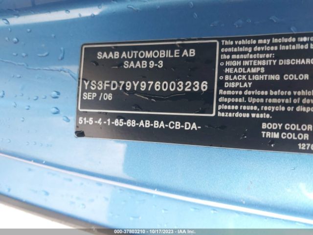 2007 SAAB 9-3 YS3FD79Y976003236 Photo 8