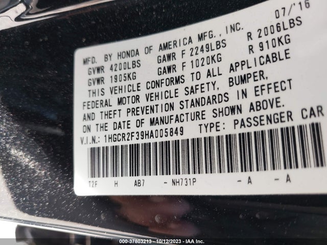 Honda ACCORD LX 2017 1HGCR2F39HA005849 Image 9