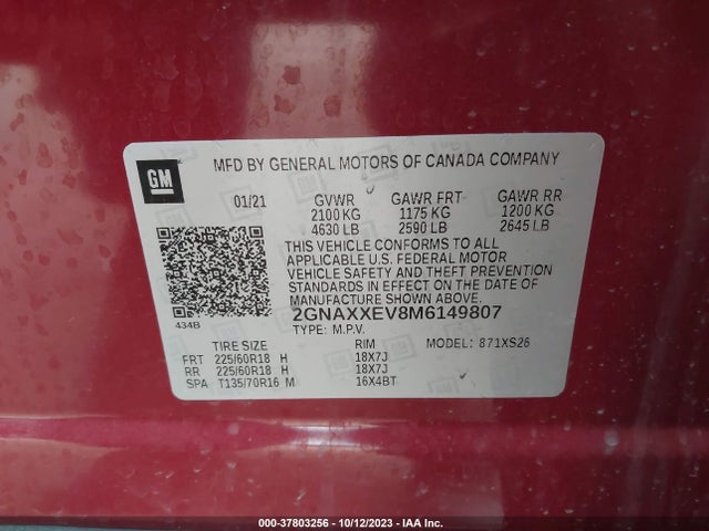 Chevrolet Equinox Premier 2021 2GNAXXEV8M6149807 Image 9