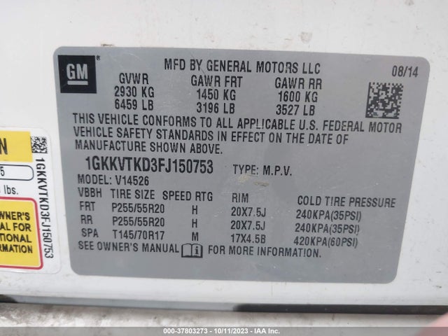 GMC Acadia Denali 2015 1GKKVTKD3FJ150753 Image 9